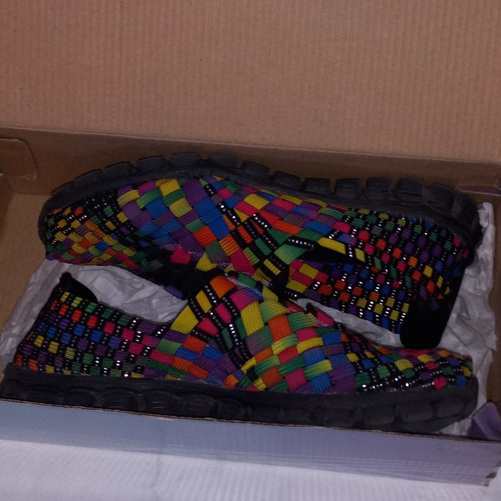 Sketchers EZ Flex Strech Weave Memory Foam Slip On Rainbow Shoes